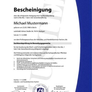 Sachkundeprüfung nach §34a (Bewachungserlaunis)