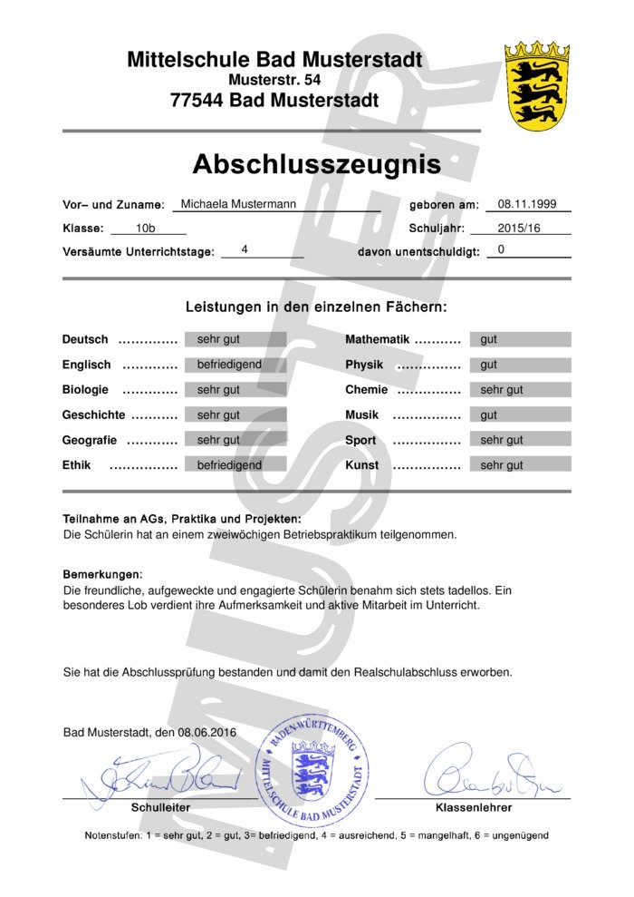 Realschulabschluss bzw. mittlere Reife kaufen